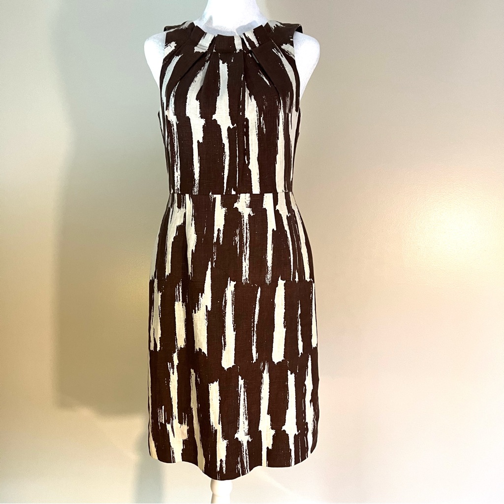 Donna Morgan Linen Sheath Dress Brown And Cream Size 4